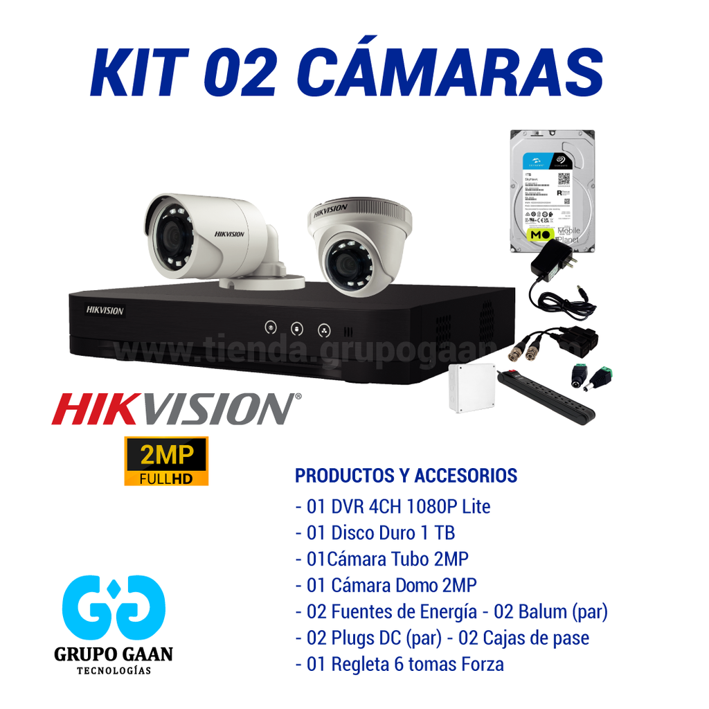 KIT 02 CÁMARAS DE SEGURIDAD - 2MP - HIKVISION