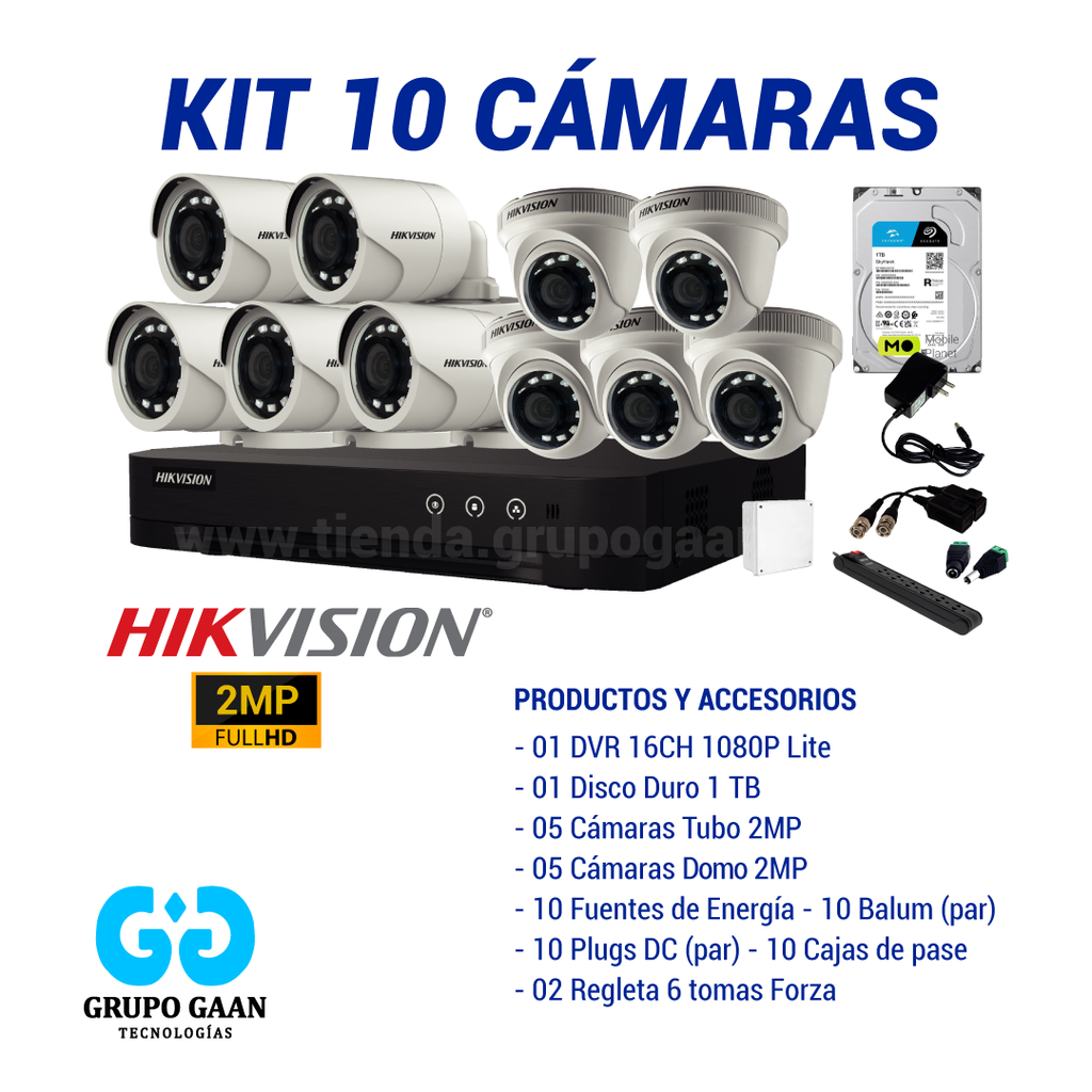 KIT 10 CÁMARAS DE SEGURIDAD - 2MP - HIKVISION