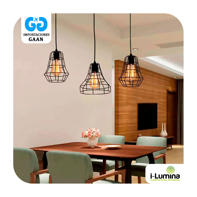 LAMPARA COLGANTE TIPO JAULA GALICIA BLACK LED