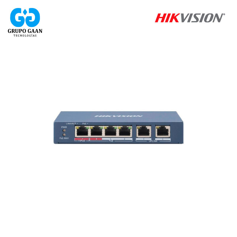 HIKVISION - SWITCH 4P POE 2 UP LINK. 1P HIPOE 60W - HK-DS-3E0106HP-E
