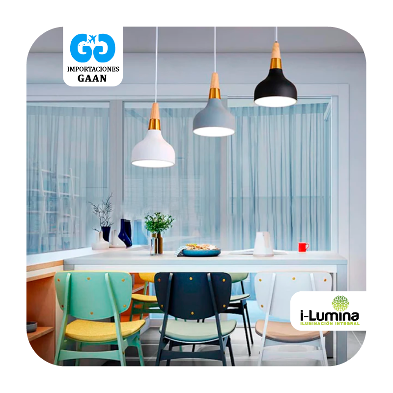 KIT LAMPARA CATALINA TRIO BLACK WHITE GRAY LED + WOOD + FOCOS