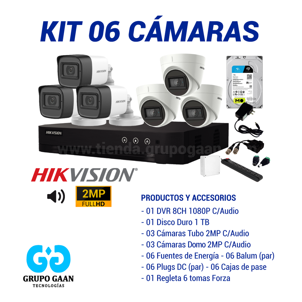 KIT 06 CÁMARAS DE SEGURIDAD - 2MP CON AUDIO- HIKVISION