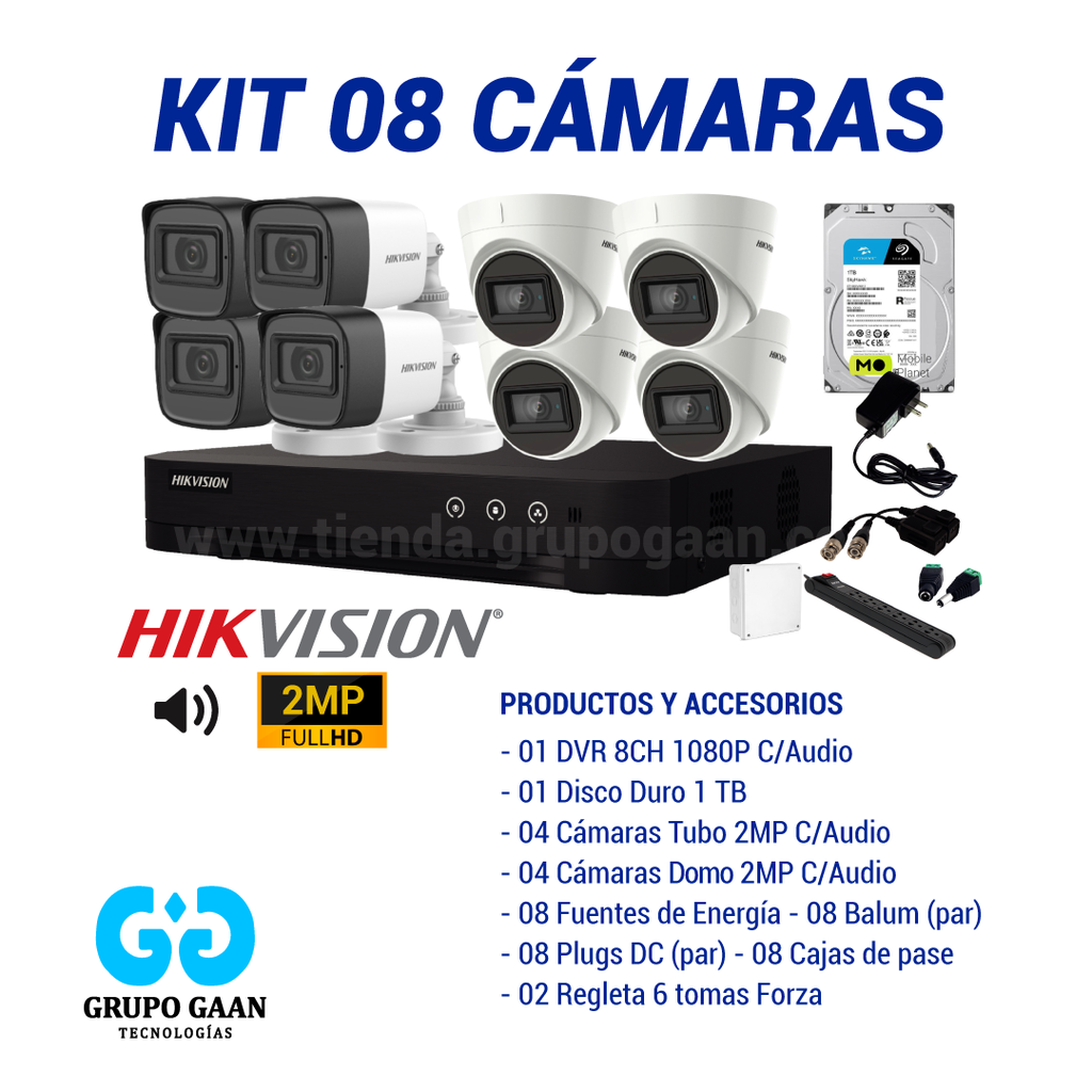 KIT 08 CÁMARAS DE SEGURIDAD - 2MP CON AUDIO- HIKVISION
