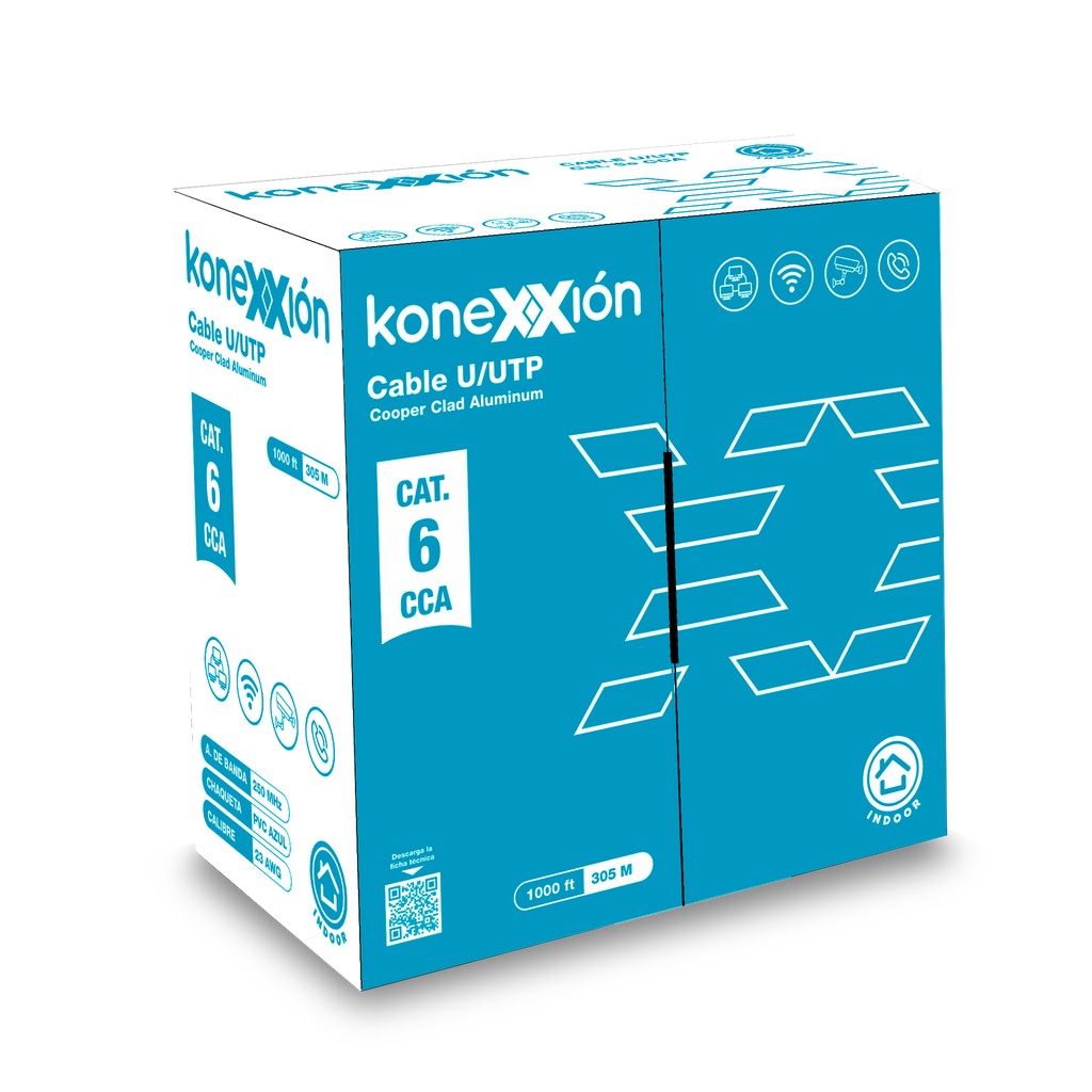 KONEXXION - CABLE CCA UTP CAT6 23AWG PVC INTERIORES 305MT AZUL