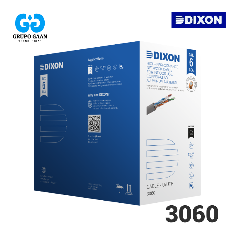 DIXON - CABLE UTP CCA CAT.6 4PX23AWG GRIS 305M - 3060 x ROLLO 305M