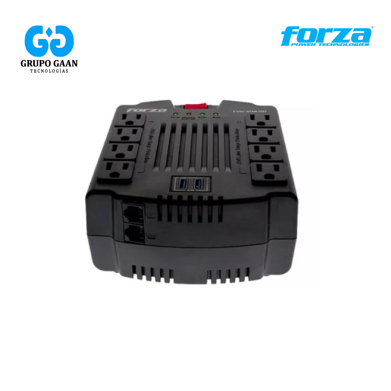 FORZA - ESTABILIZADOR 8 TOMAS 1200VA/600W C/USB - 220V - FVR-1202USB [MG]